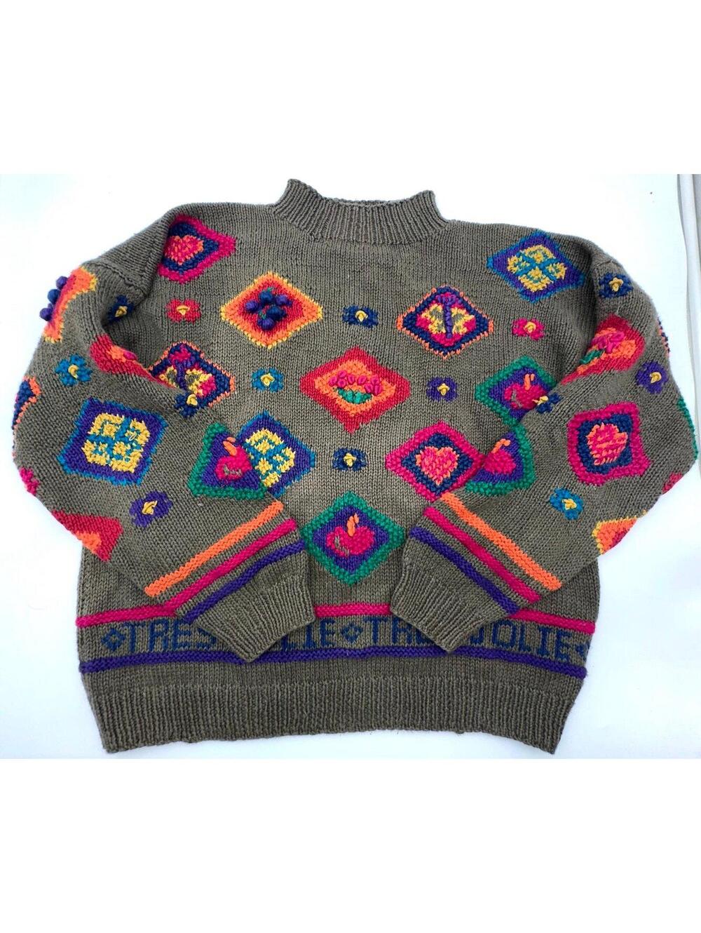 VTG Northern Isles Hand Knit 3D Women’s Sweater Size Large Geometric